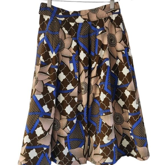 Francis + Benedict Brown Floral Skirt Made In Africa Side Pockets Size Small